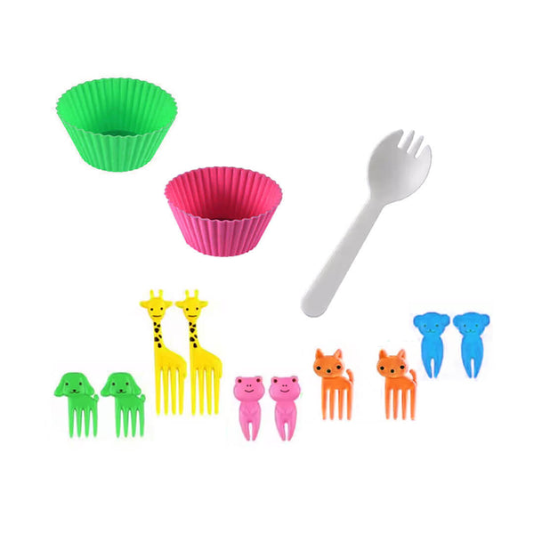 13-piece reusable animal food picks and silicone cups set for lunch