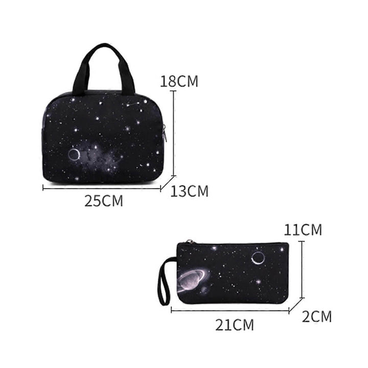 Galaxy print lunch bag with coordinating pencil case, dimensions