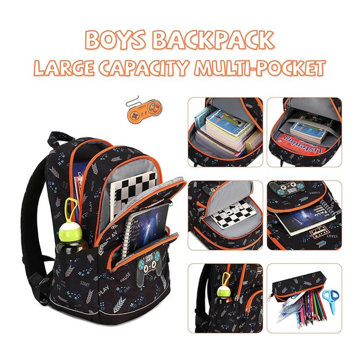 Boys school gamer backpack with large capacity and multiple pockets 
