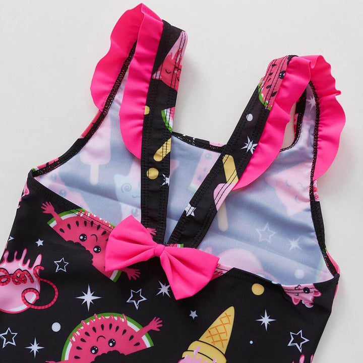 Girls Black Swimsuit with Colorful Ice Cream Print (5-6 years)