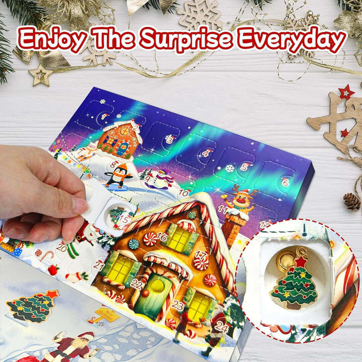 Charm bracelet calendar with festive designs and packaging