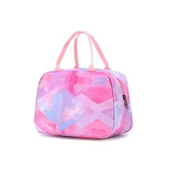 Waterproof pink and purple geometric insulated school lunch bag