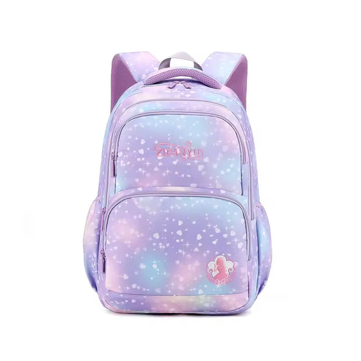 School Starry purple backpack for girls grade 3 to 9, front angle