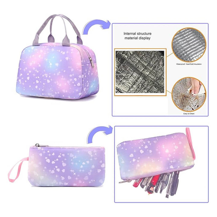 Starry purple matching insulated lunch bag & pencil case
