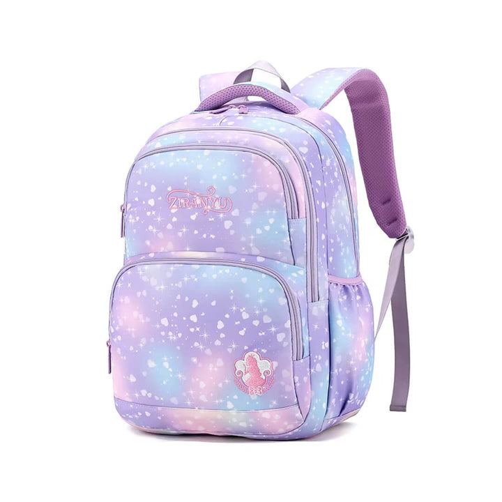 School Starry purple backpack for girls grade 3 to 9, side angle