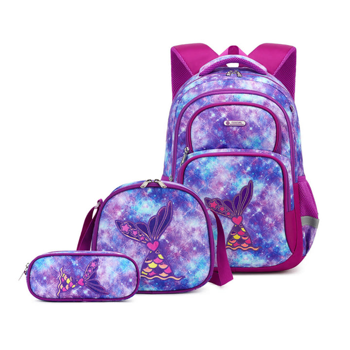 Sparkly Dark purple mermaid backpack 3-piece set for girls