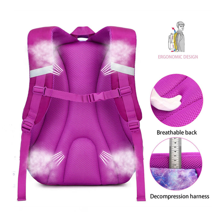 Sparkly girls school Dark purple mermaid backpack set with breathable back