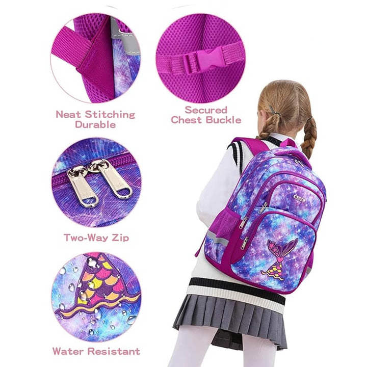Sparkly Dark purple mermaid Backpack, lunch bag, and pencil case set, age 5-10 