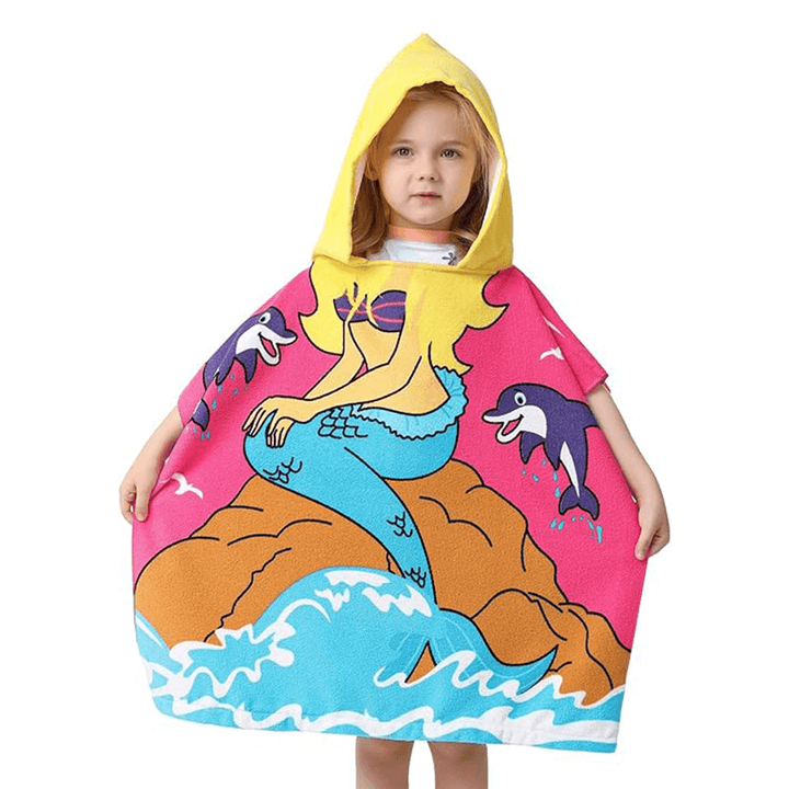 Girls' Microfiber hooded beach towels, mermaid on rock