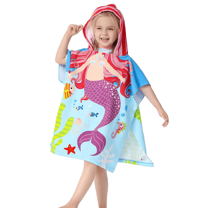 Girls' Microfiber hooded beach towels, Purple Mermaid 