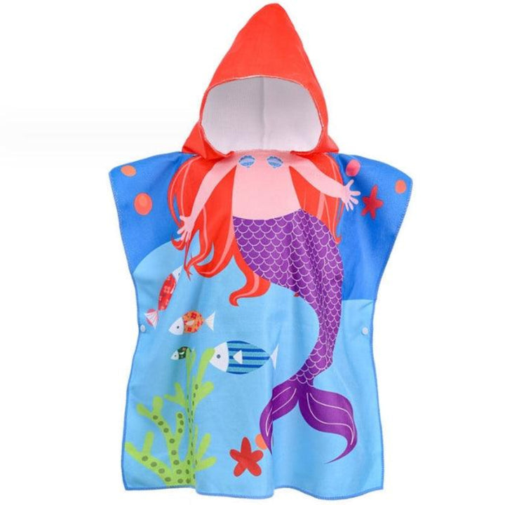 Girls' Microfiber hooded beach towels, purple Mermaid with red hair