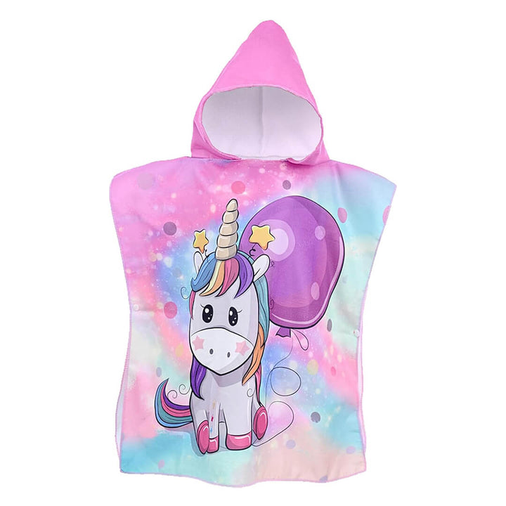 Girls' Microfiber hooded beach towels, purple unicorn, front shot