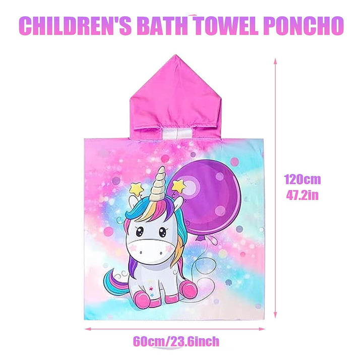 Girls' Microfiber hooded beach towels, purple unicorn, dimensions