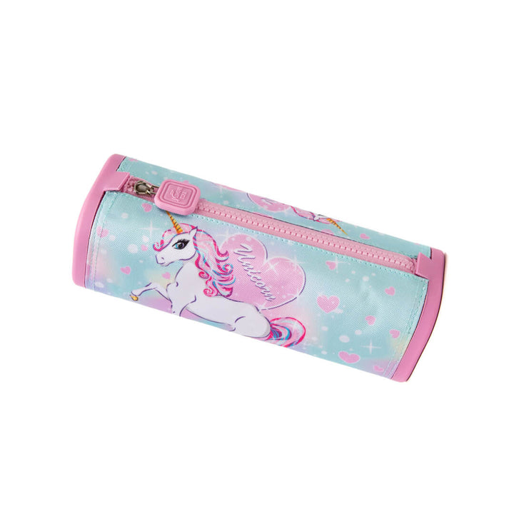 Pink pencil case with unicorn print for girls
