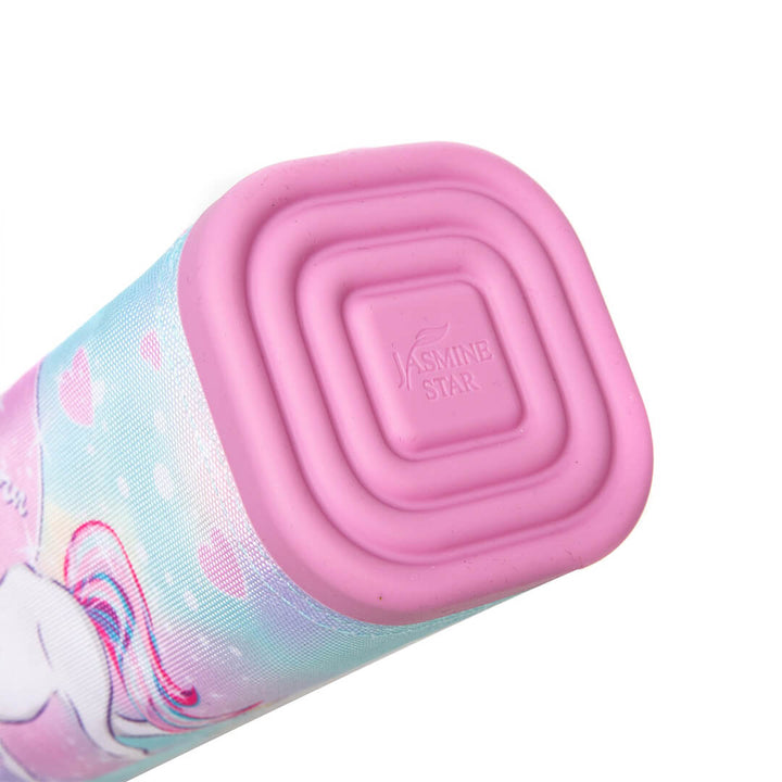 Unicorn-themed pencil pouch for school, close-up shot