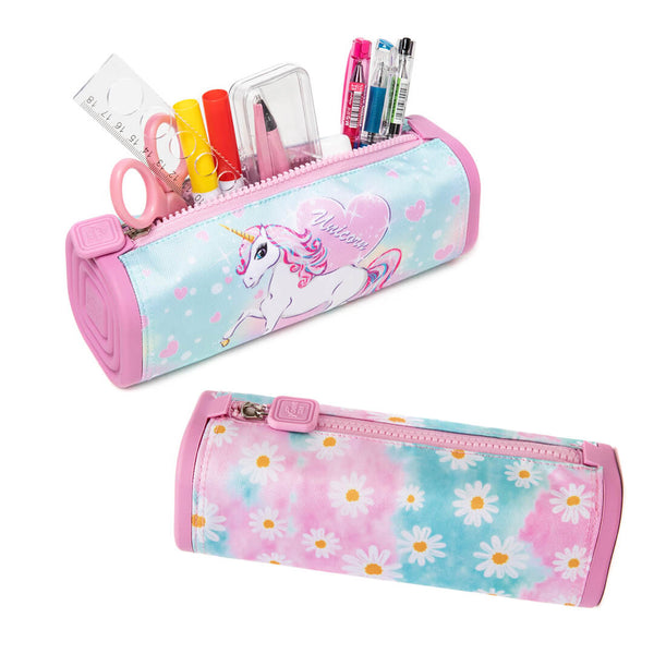 Two pencil cases with unicorn and floral designs