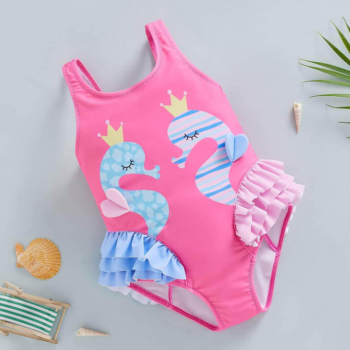 Girls Pink Flamingo One-Piece Swimsuit (2–3 Years)