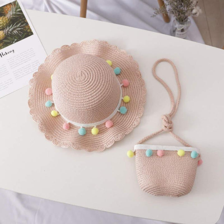 Girls Summer Hat and Shoulder Bag Set (3–8 Years) Pink 52-54cm