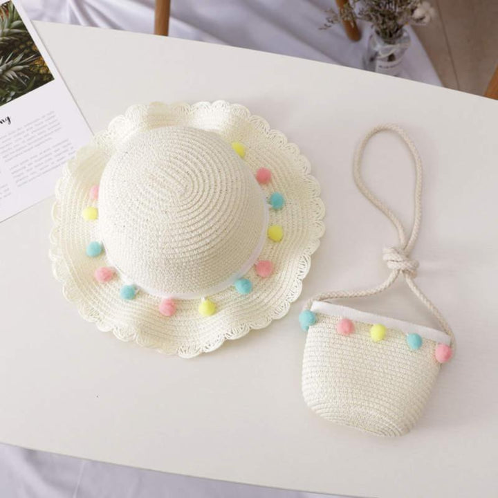 Girls Summer Hat and Shoulder Bag Set (3–8 Years) White 52-54cm