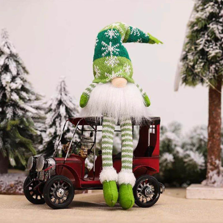 Green Christmas gnome with long legs