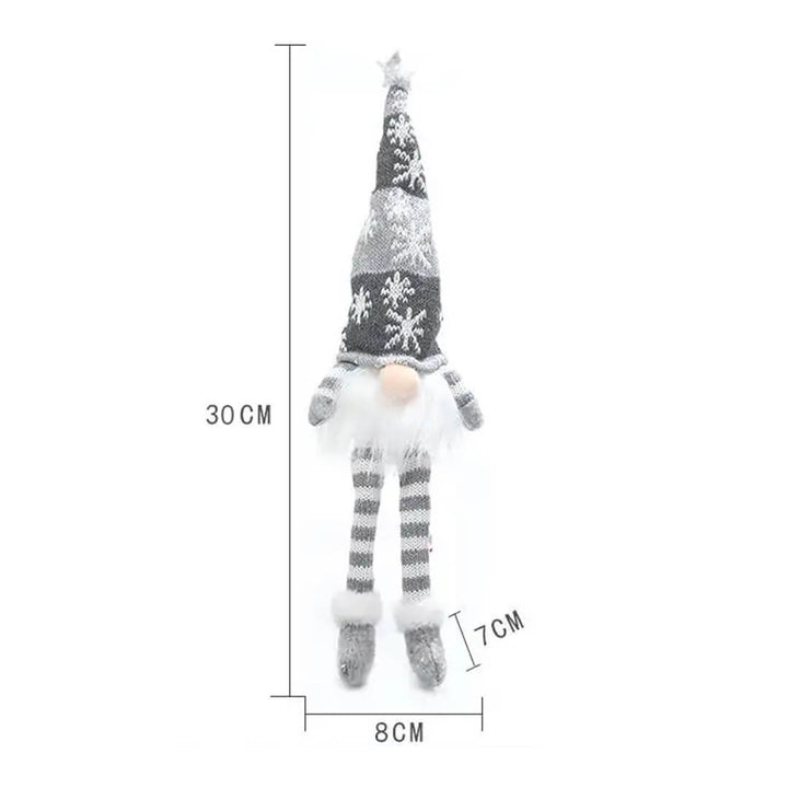 Grey Christmas gnome decoration with dangling legs, dimensions