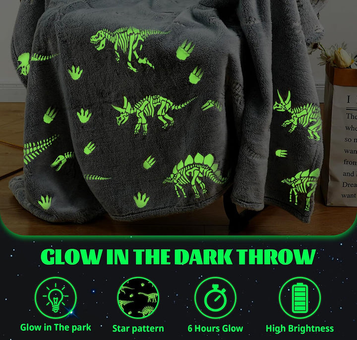 Grey Dinosaur Glow-in-the-Dark Blanket
