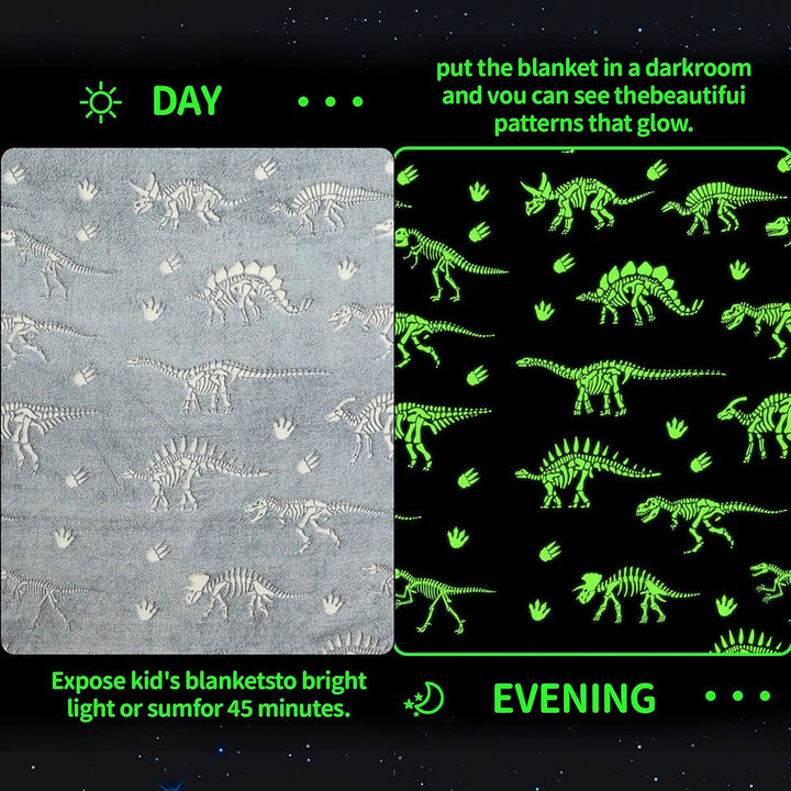 Grey Dinosaur Glow-in-the-Dark Blanket