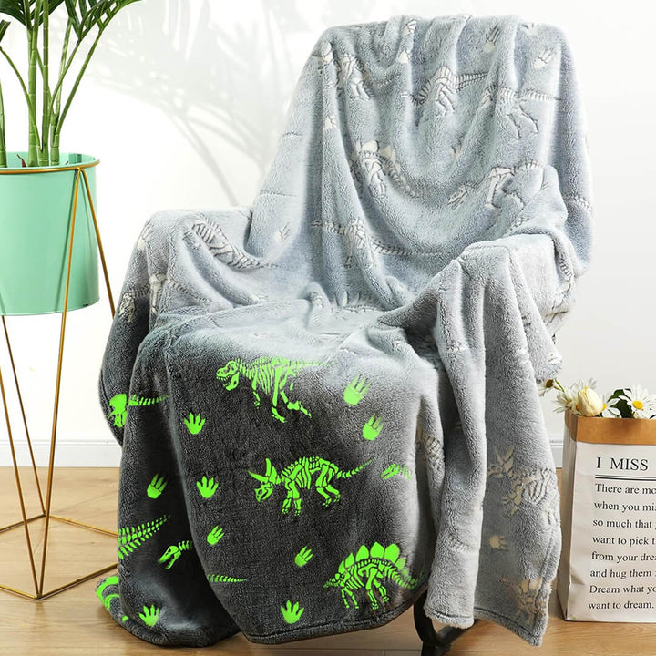 Grey Dinosaur Glow-in-the-Dark Blanket 150 x 200 cm