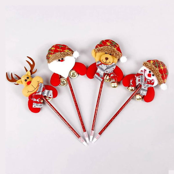 Handmade Christmas pens with festive character and jingle bell on top