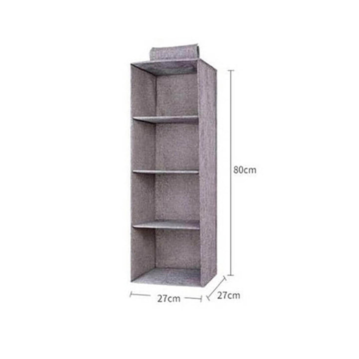 Hanging fabric organizer with four shelves, dimensions