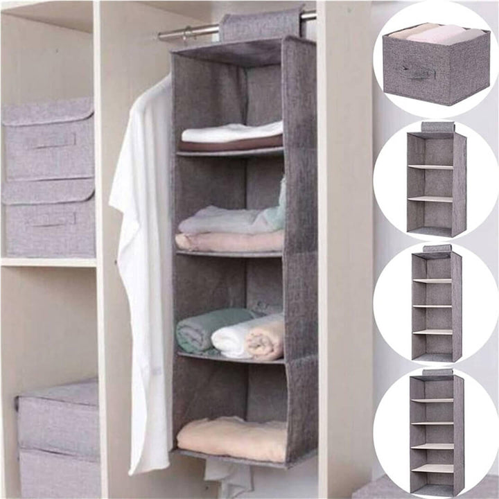 Foldable wardrobe storage unit with 3, 4 and 5 compartments