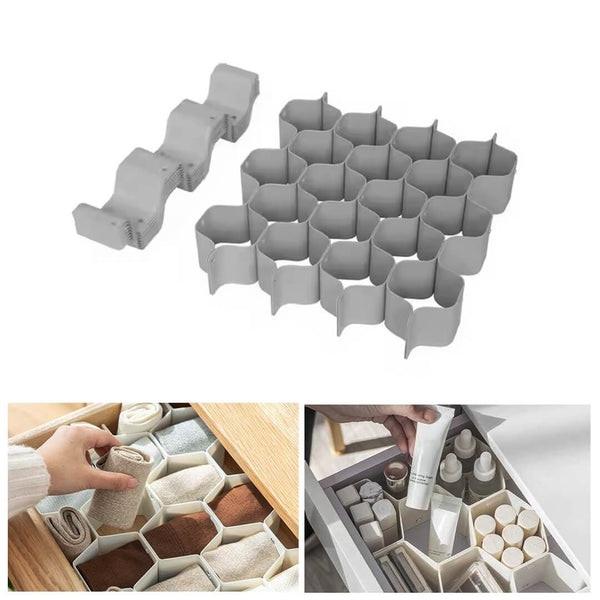 8-piece grey honeycomb drawer divider for small item storage