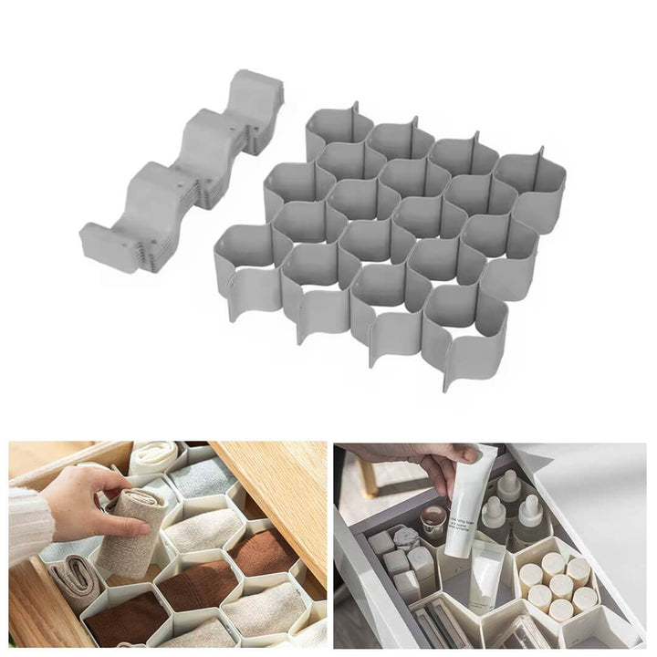 8-piece grey honeycomb drawer divider for small item storage