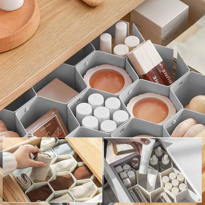 Honeycomb drawer divider for cosmetics organization