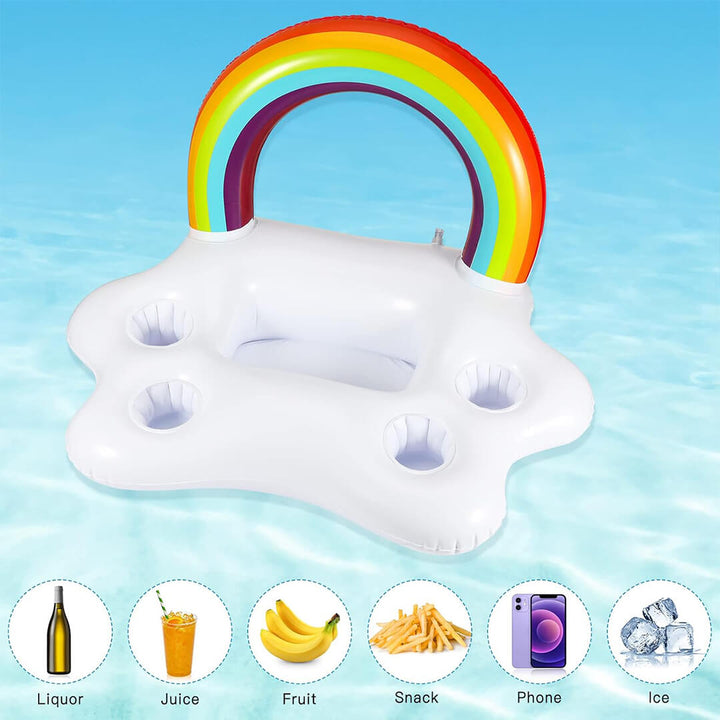 Inflatable Rainbow Floating Tray – Food & Cup Holder for Pool White