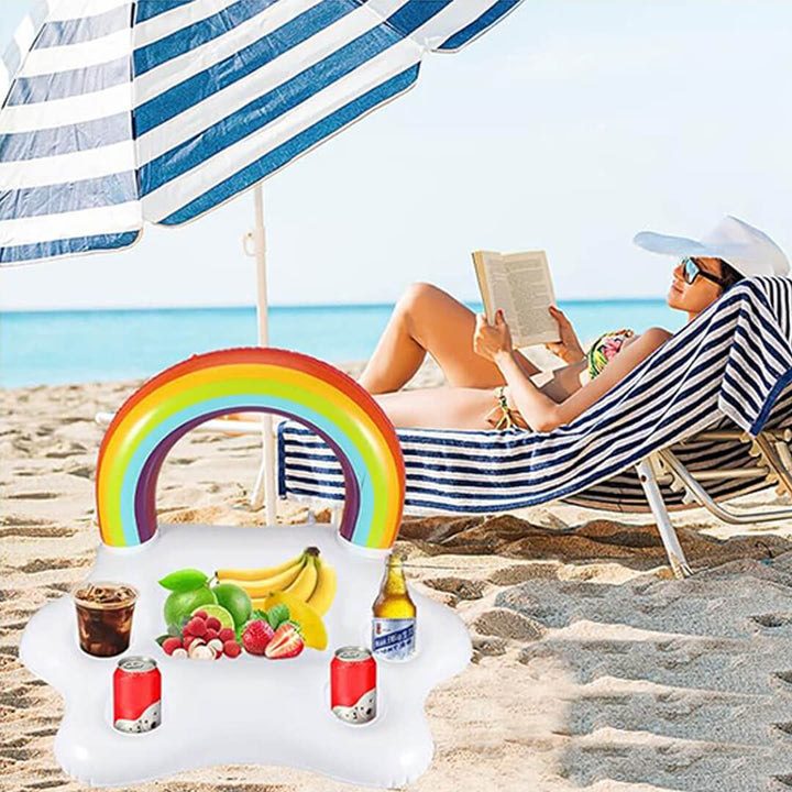 Inflatable Rainbow Floating Tray – Food & Cup Holder for Pool