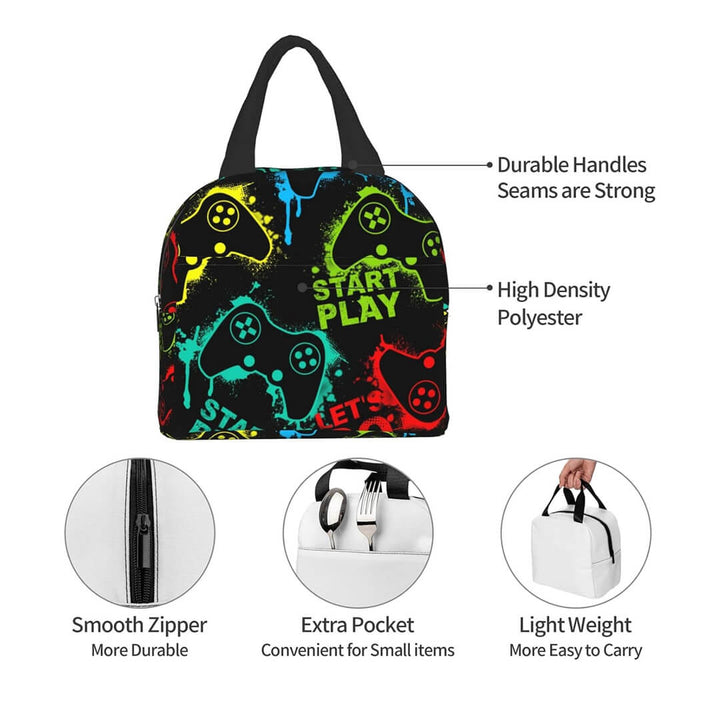 Insulated school polyester playstaion lunch bag with durable handles