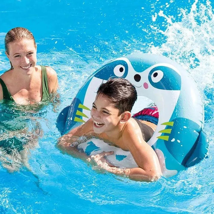 INTEX Cute Animal Inflatable Swim Rings – Sloth, Panda & Kitten (Ages 3+) Blue