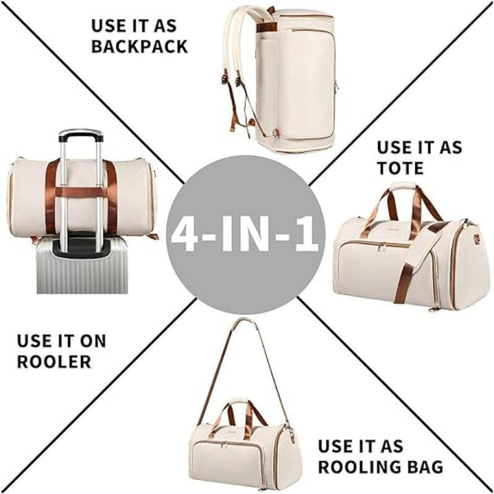 Convertible Waterproof Hanging Suit / Dress Travel Garment Bag & Backpack - Beige