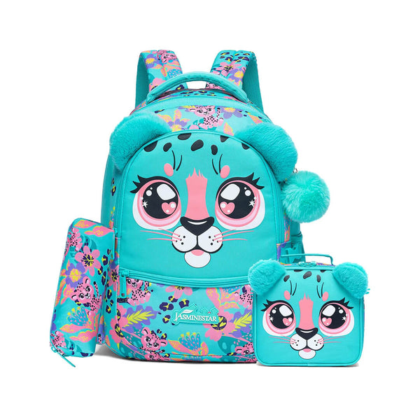 Jasminstar teal leopard-print girls backpack set