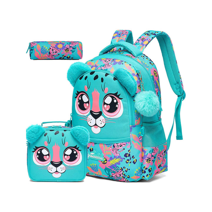 Jasminstar leopard design school backpack, 3-piece set