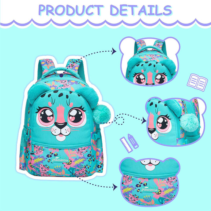 Leopard design school backpack, lunch bag, and pencil case, product details