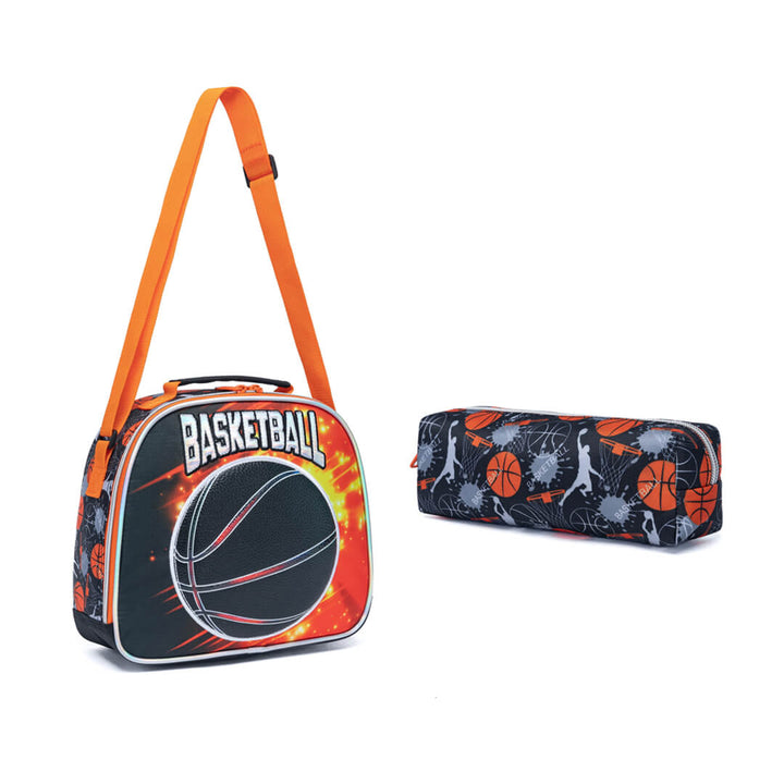Basketball-themed lunch bag with matching pencil case