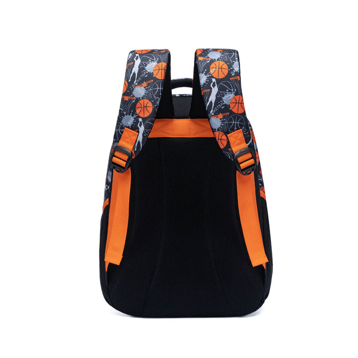 Basketball-themed backpackwith ball pattern, back shot