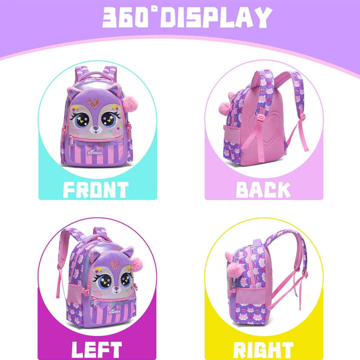 Girls 3-piece school bag set with 360-degree display