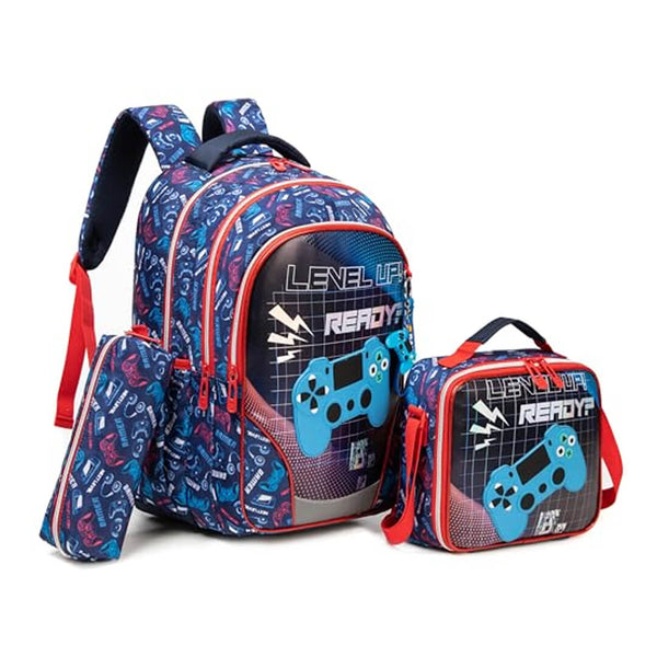 Jasminstar playstation backpack, lunch bag, and pencil case for grade 1 to 4 