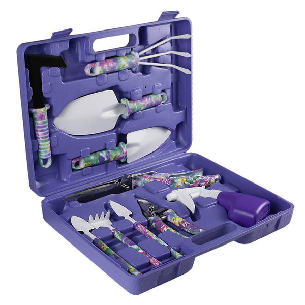 10-Piece Floral Print Garden Tools Set with Carrying Case