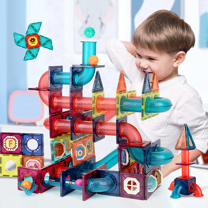Magnetic Building Blocks & Marble Run Set - 125 Pieces