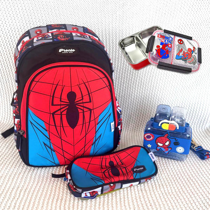 Spider-Man themed backpack with matching pencil case, water bottle & lunch box