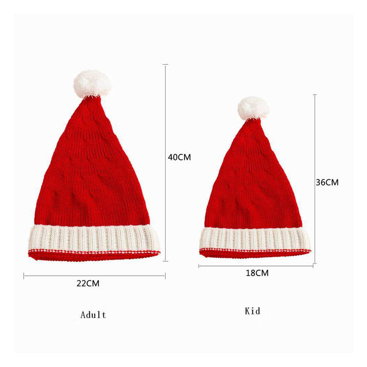 Christmas matching knitted red Santa hats, dimensions